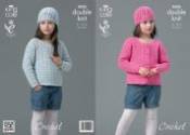 King Cole Girls Cardigan, Sweater & Hat Smooth DK Crochet Pattern 3656