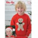 Peter Pan DK Children's Gingerbread Sweater & Claus Hat Knitting Pattern P1173