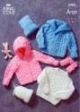 King Cole Baby Sweater, Jacket, Mitts & Hat Aran Knitting Pattern 2905