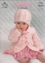 King Cole Baby Coat, Dress, Sweater & Hat Comfort Aran Knitting Pattern 3136