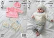 King Cole Baby Dress, Jacket & Hats Baby Glitz DK Knitting Pattern 3773