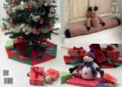 King Cole Christmas Tree Skirt, Rudolph Draft Excluder & Snowman Toy Knitting Pattern 9009